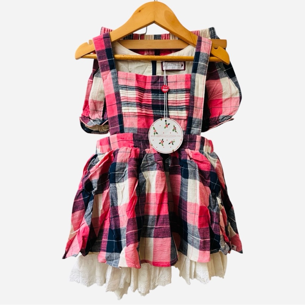 SweetHoney Pinafore + Bloomers Set | Navy Blue Check
